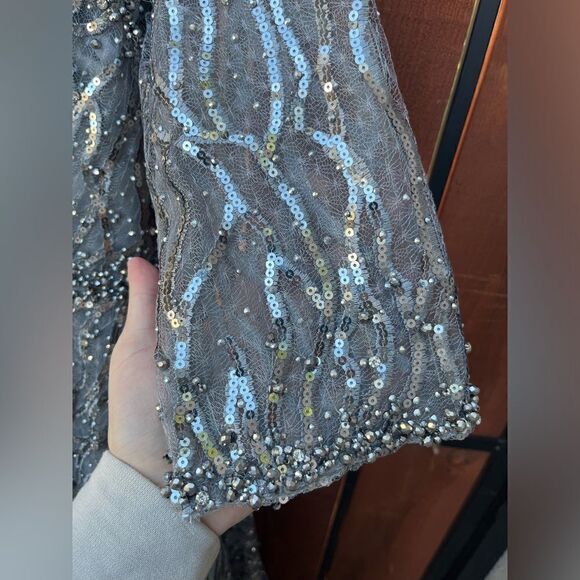 Mac Duggal HIGH NECK ABOVE ELBOW SLEEVE EMBELLISHED A LINE DRESS size 10 NWT - Picture 10 of 10